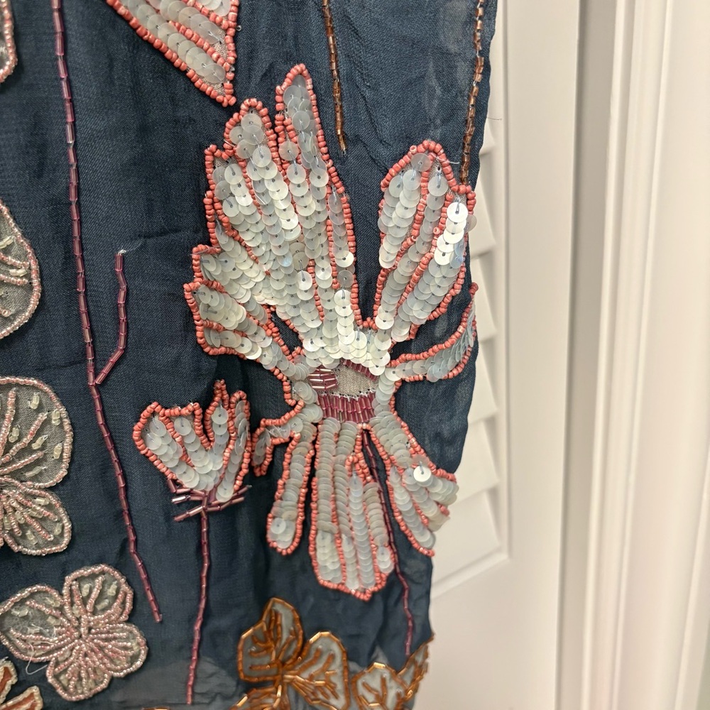 Free People Jewel Mini Dress Zenon Blue Combo Size Large Floral Beaded - Picture 10 of 13